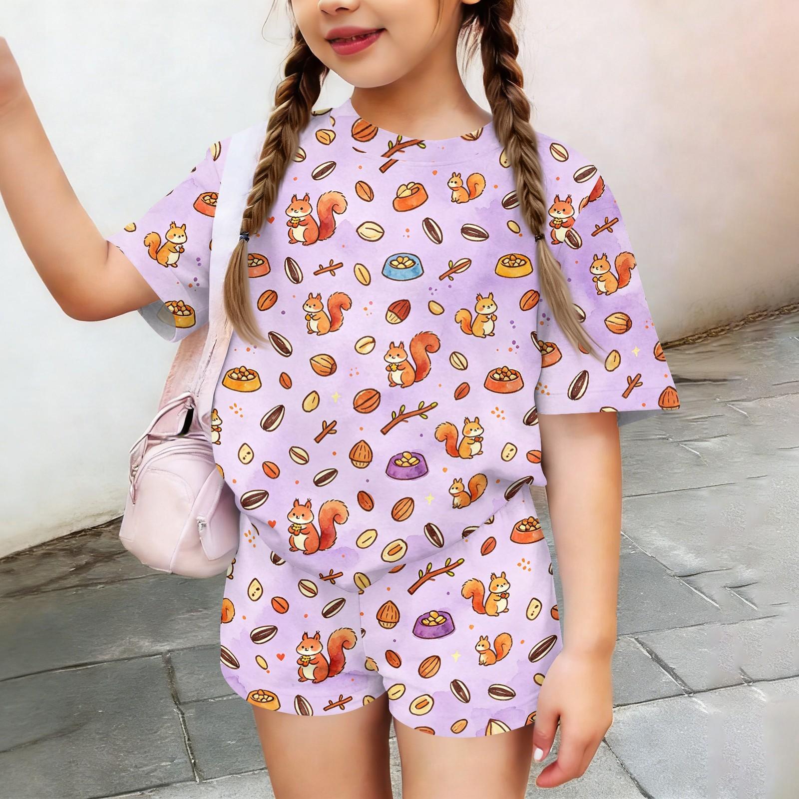 

Kids Casual Short Sleeve Top and Shorts Set Animal Print Soft Comfortable Lightweight Summer Outfit for Boys Girls 150