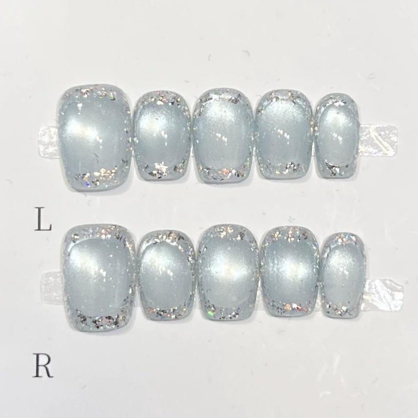 10Pcs French Tip Short Square Fake Nails Gradient Nude Blush With White Edge Press On Manicure Patches