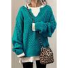 Women's Chunky V Neck Sweater Long Sleeve Loose Cable Ribbed Knit Pullover Jumper Tops