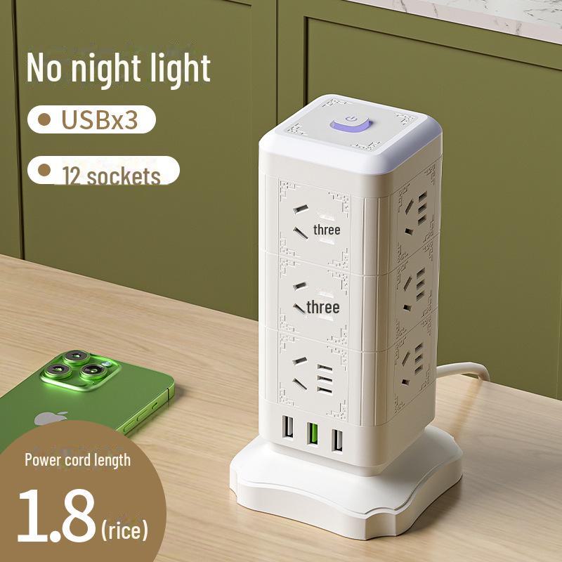 Multi-function Tower Power Strip with USB, Overload Protection, and Night Light