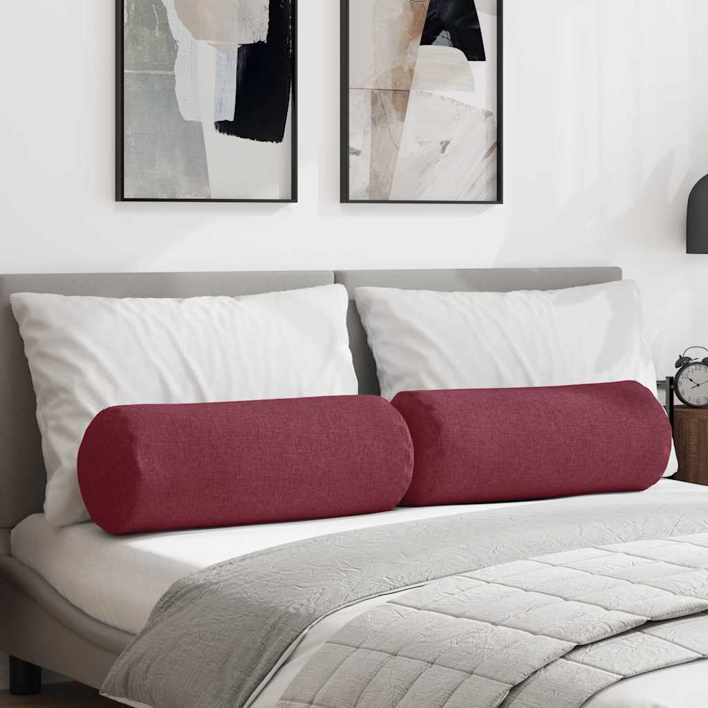 Bolster Cushions 2 Pieces Burgundy Red Ø 25 X 70 Cm Fabric