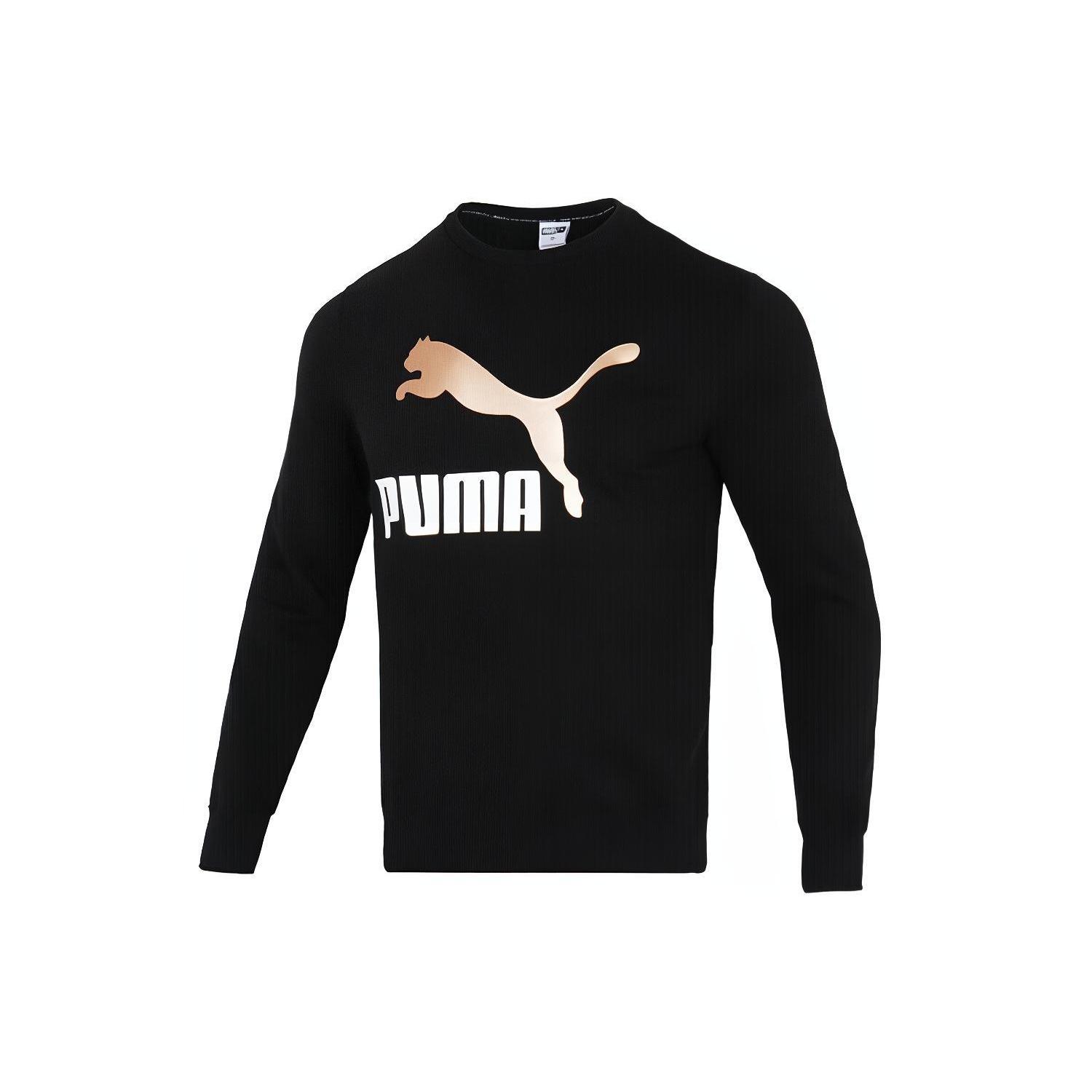 PUMA Bronzing Logo Sports Round Neck Pullover Black Men s 535278-01 M