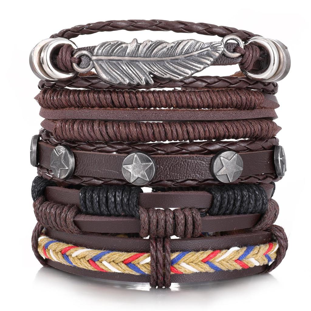 European & American Handmade Braided Leather Bracelet Set: Men's Hip Hop Punk Vintage Multi-layer Jewelry