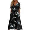 Ladies Casual Fashion Temperament Elegant Waist Patchwork Print Long Dress
