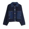 S Family Women's French Knit Cardigan - Casual Denim Patchwork, Versatile Spring/Autumn Fashion Outerwear