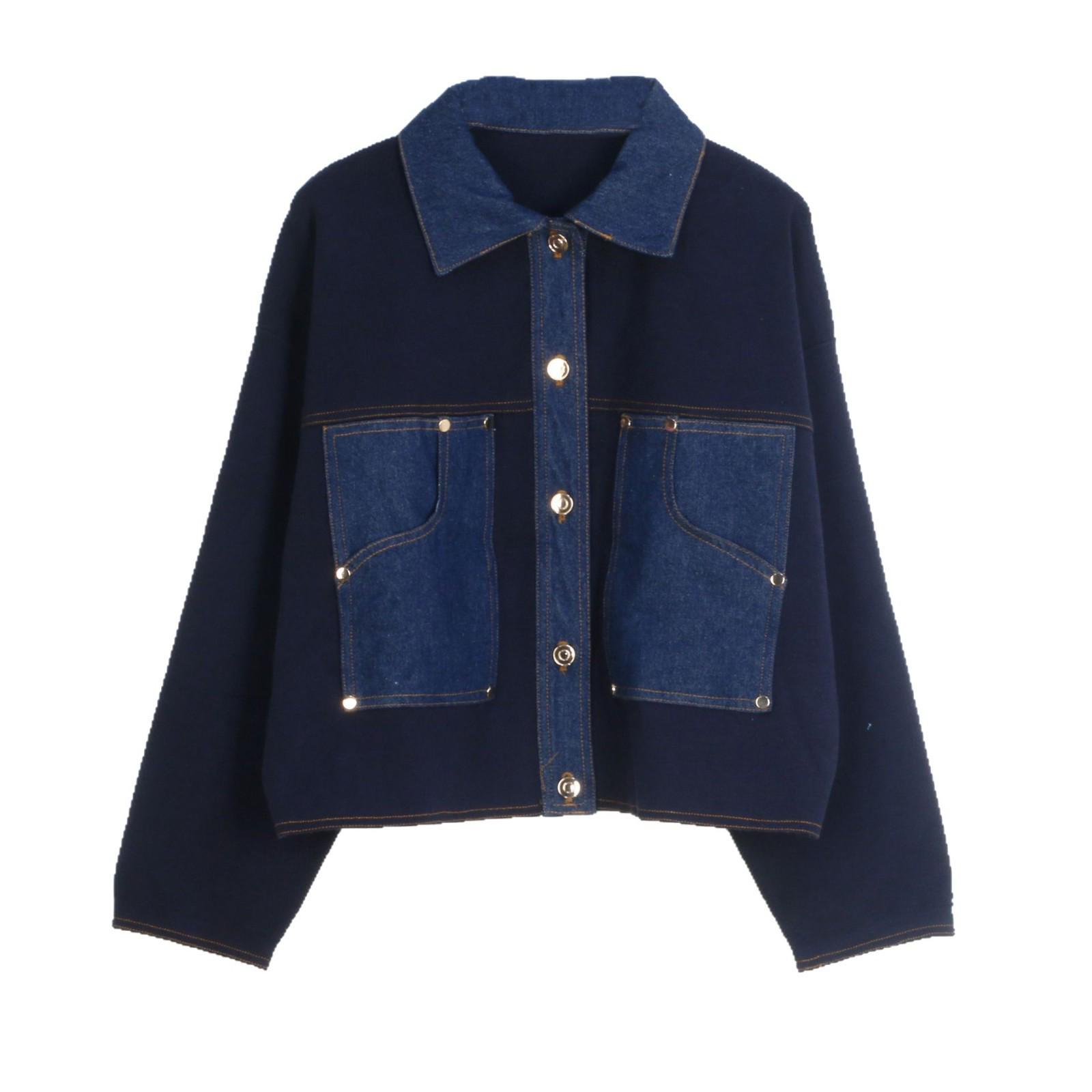 

Женский кардиган S Family из французского трикотажа - Повседневный джинсовый пэчворк, Универсальная весенне-осенняя модная верхняя одежда S