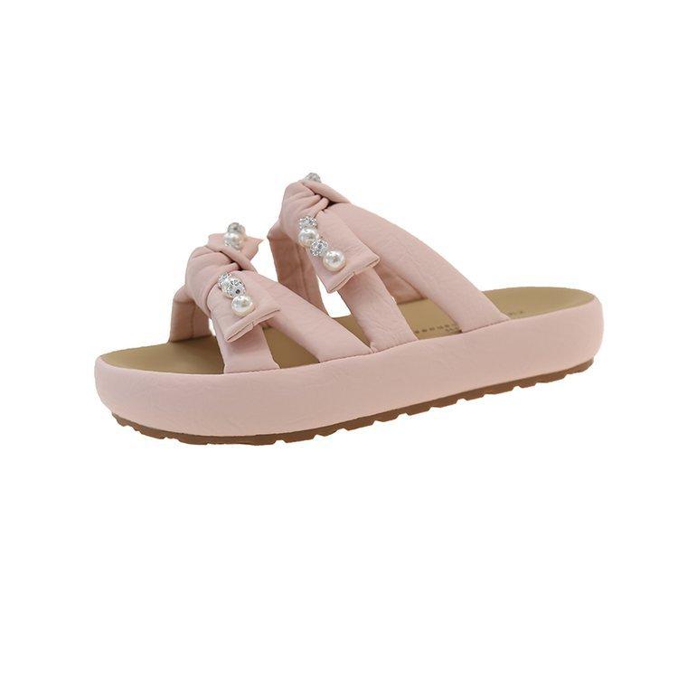 

Beautiful thick-soled bow sandals female summer wear 2025 new models with skirts fairy wind sweet one-word sandals 40