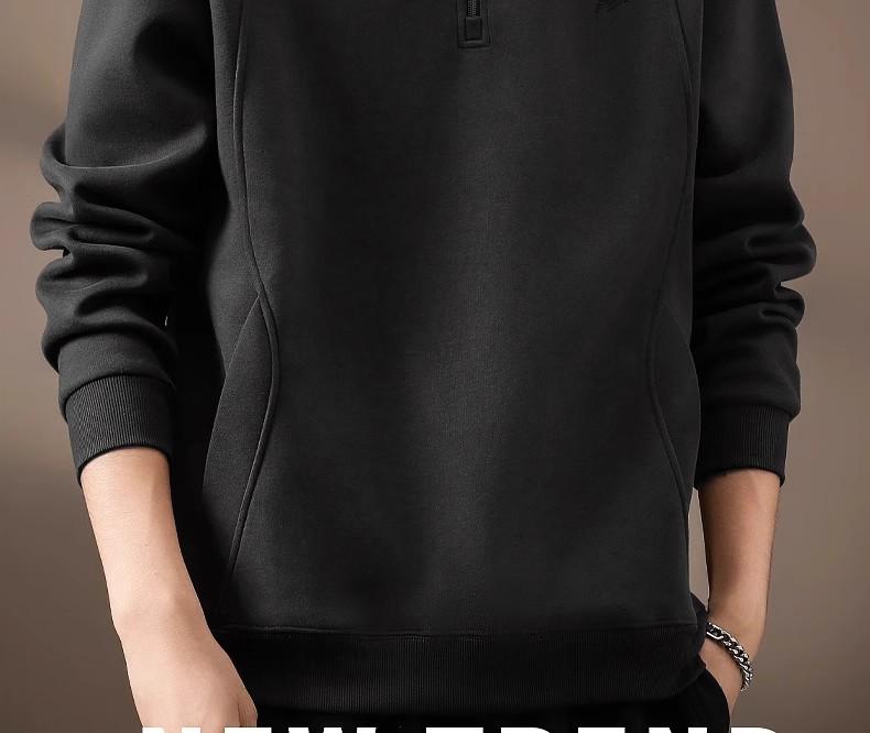 Men's Retro Heavyweight Half-Zip Stand Collar Plus Size Velvet Hoodie