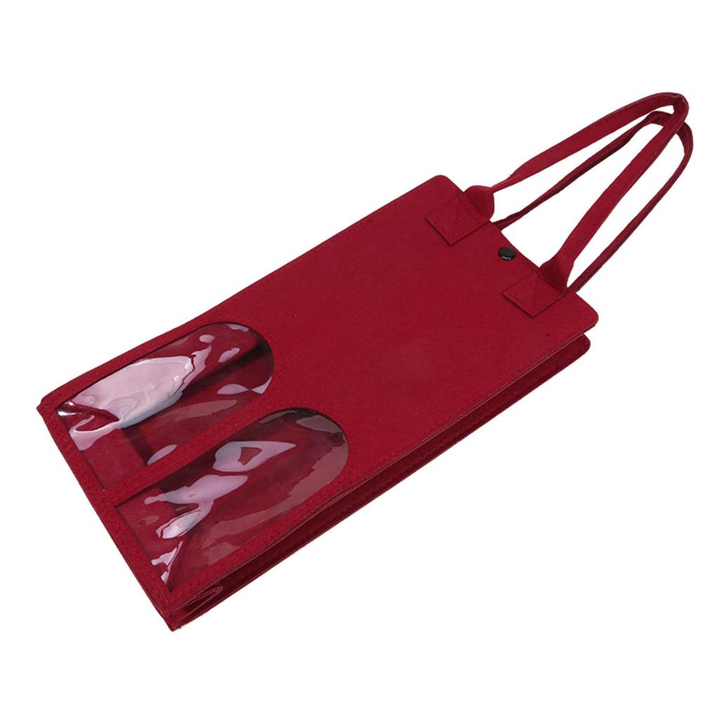 1Pcs Felt Red Wine Handbag Wine Gift Box With Clear Window Double Bottle Champagne Package Bags Wedding Favors For Guests