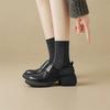 Thick-soled round-headed retro loafers for women in autumn 2025, new Velcro commuting thick-heeled deep-mouth small leather shoes for women