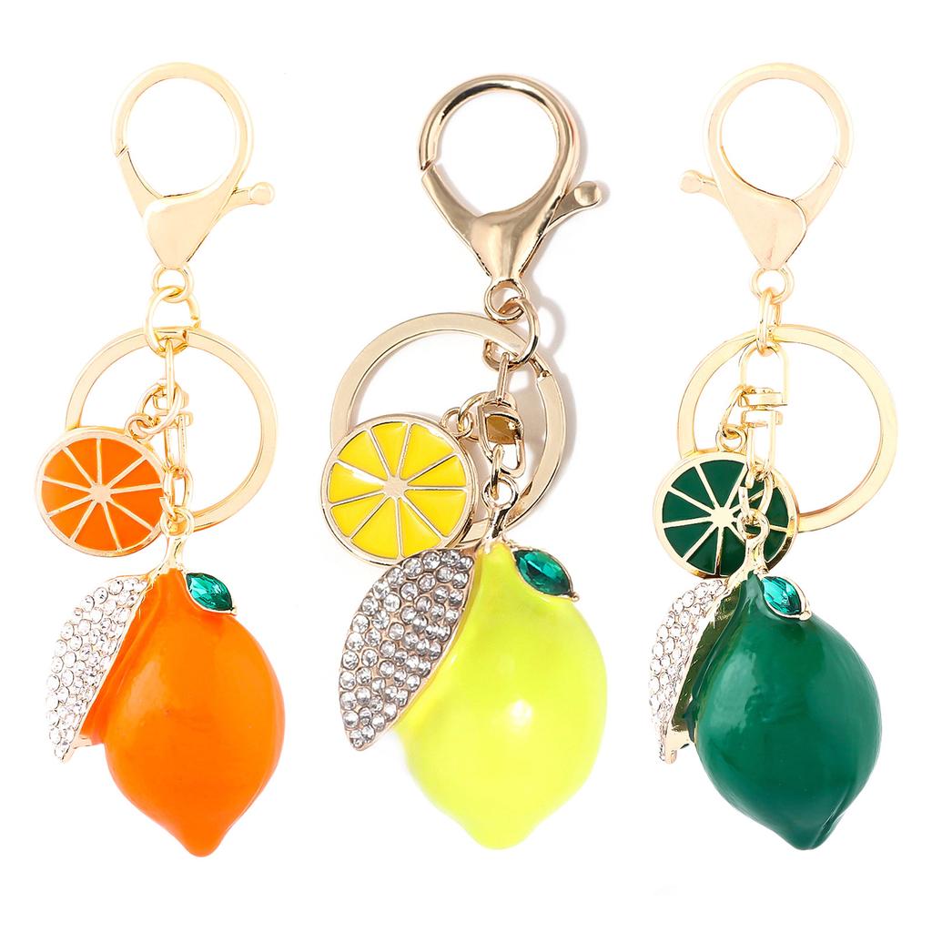 1/3Pcs Summer Style Alloy Rhinestone Lemon Keychain Bag Imitation 3D Fruit Ornament Key Ring Bag & Car Decoration