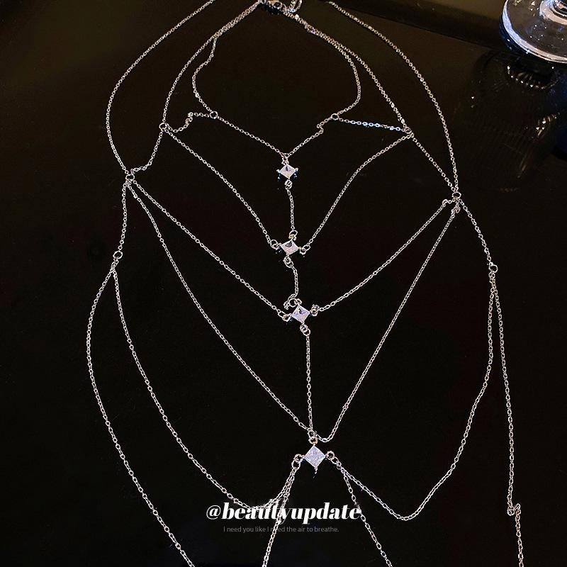 Zircon Geometric Multi-Layer Necklace - Niche Style, European & American Luxury Body Chain