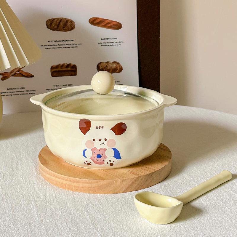 Cute ceramic instant noodle bowl binaural soup bowl instant noodle bowl oat salad rice bowl household tableware