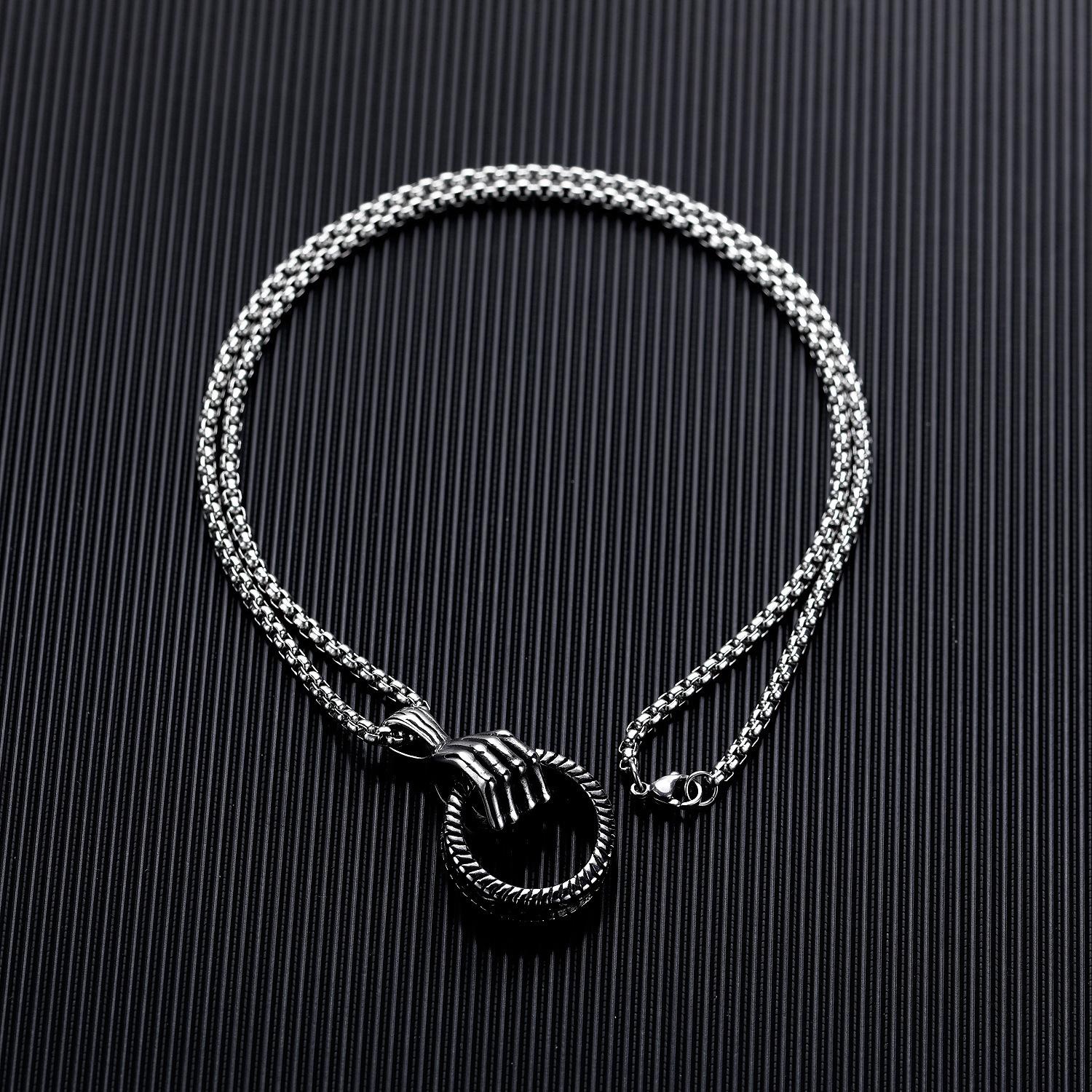 Skull Hand Holding Pendant Hip Hop Necklace Pendant Jewelry for Men and Women 60CM