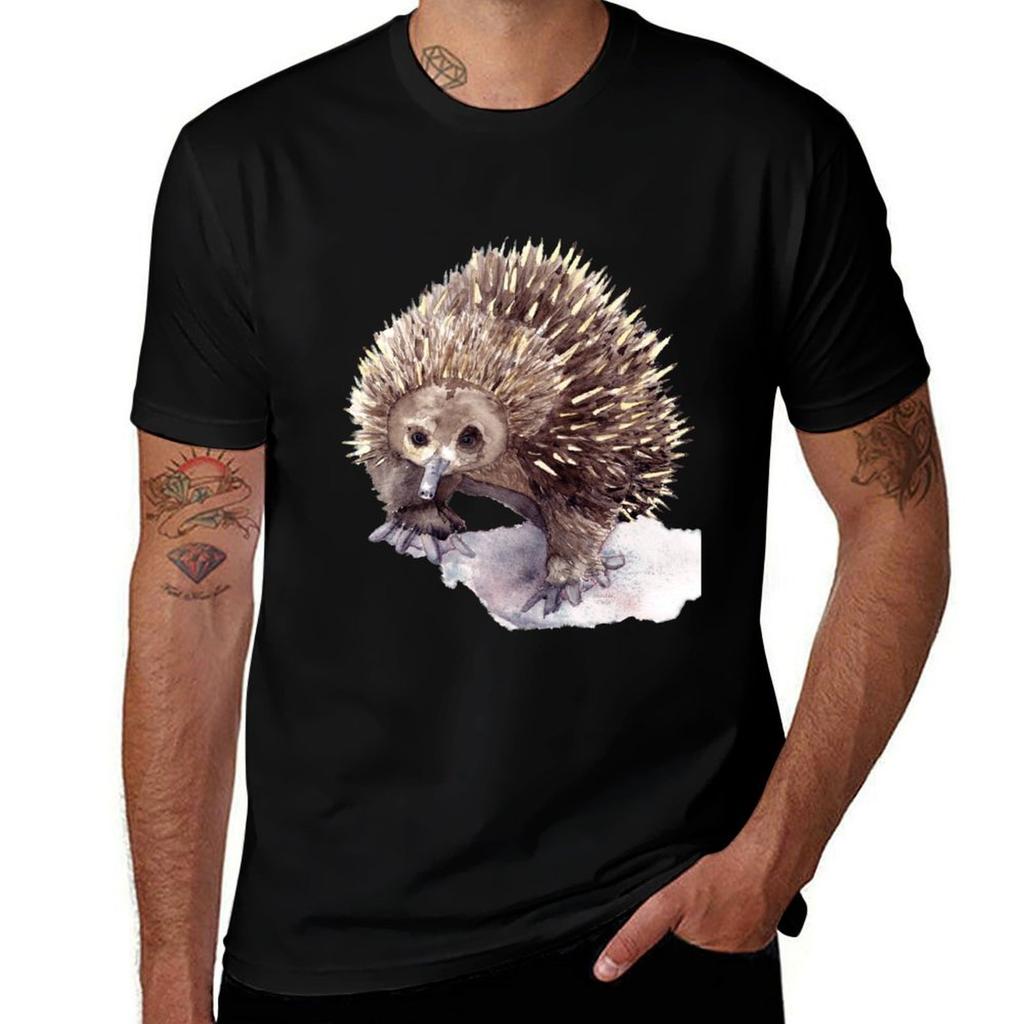 Australian Echidna Watercolour Tshirt Basic Solid Color Short Sleeve Tshirt