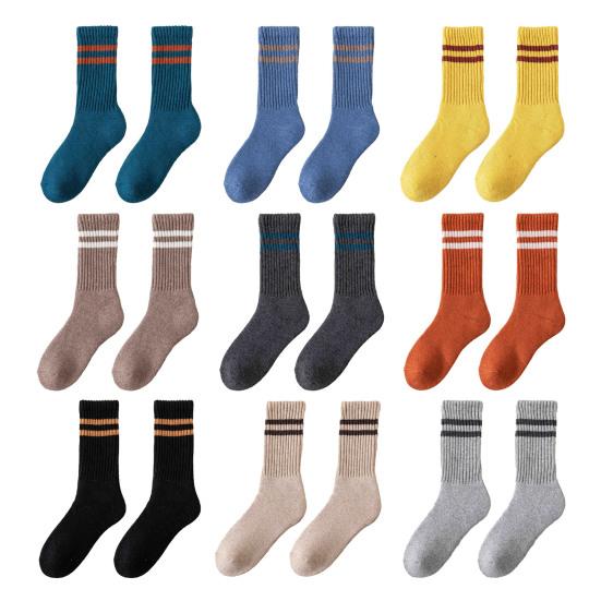Damen Gestreifte Wollsocken Colorblock Verdickte Kniestrümpfe Warme Winter Frotteesocken für Sport Fitness Laufen Alltagskleidung