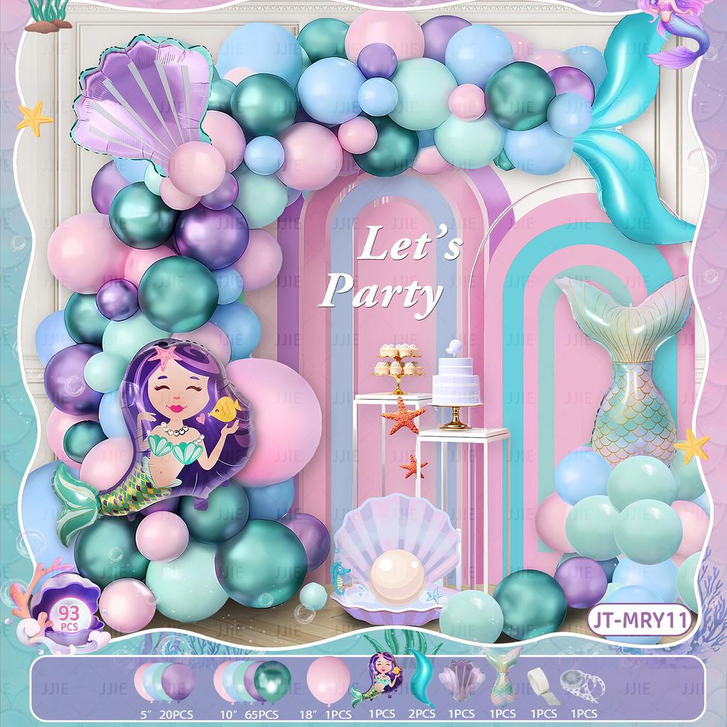 Mermaid Themed Birthday Balloon Chain Set Shell Mermaid Fish Tail Wreath Arch Party Ornament Arrangement