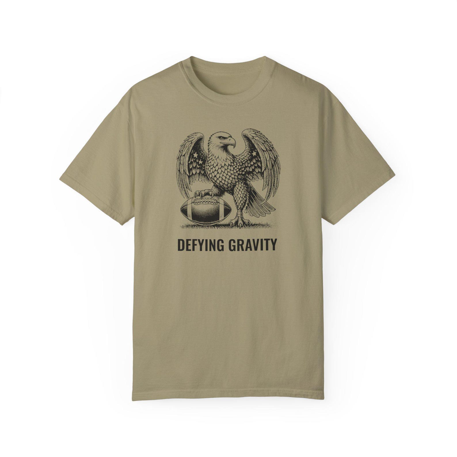 Defying Gravity/ Engraving-Style Football Eagle T-Shirt/ Unisex Garment-Dyed T-shirt S