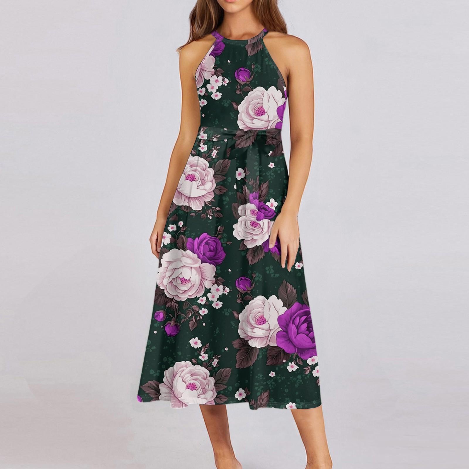 

Жіноча повсякденна сукня міді з круглим вирізом Базова класична повсякденна сукня без рукавів у стилі бохо на краватці Літній пляжний сарафан XL