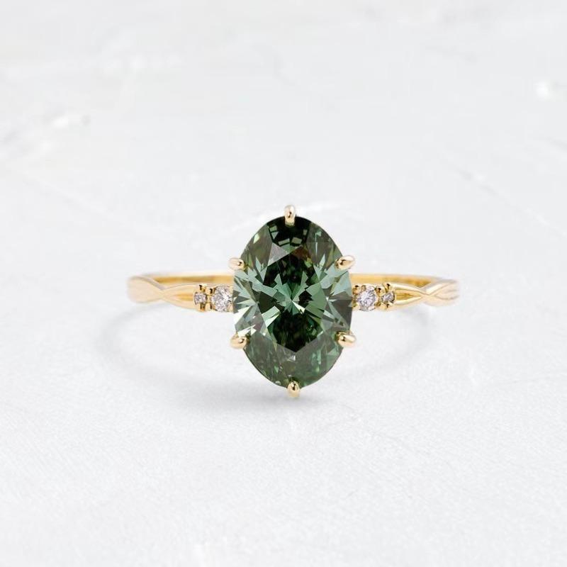 Elegant Women Rings Gold Color Round Green White Stone Rings Party Accessories Gift