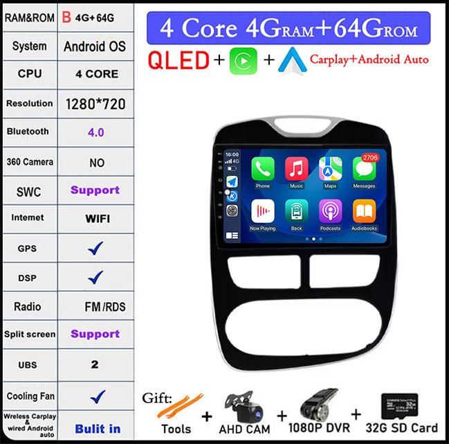 10" For Renault Clio 4 2012-2016 Carplay Car RadioMultimedia Video Player Android Auto 4G WFIGPSNavigation DSP Stereo BT