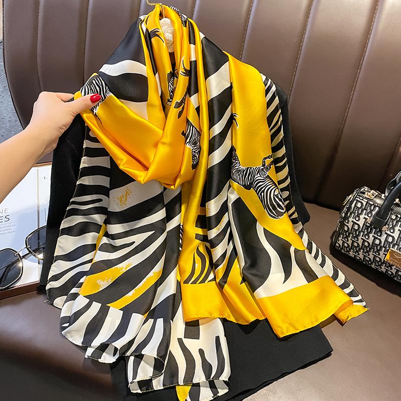 Spain Fashion Brand Women Silk Scarf Luxury Floral Stain Pashmina Shawls and Wraps Foulard Femme Bufandas Beach Hijab 180*90Cm