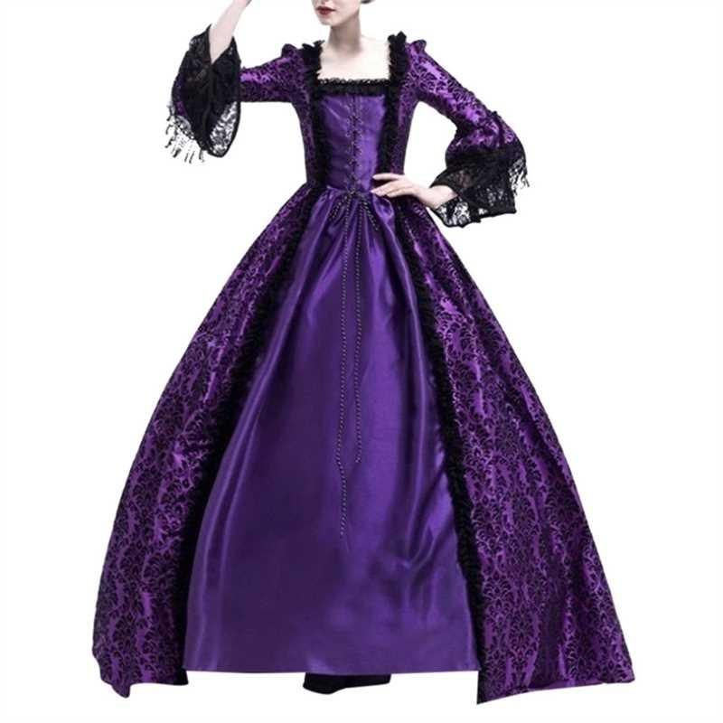 S-5XL Plus Size Court Dress Lace Stitching Large Dress Retro Medieval Renaissance Dress