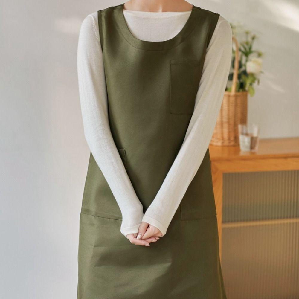 Thickened Korean Dress Apron Solid Color Sleeveless Apron Durable Cooking Apron  Woman