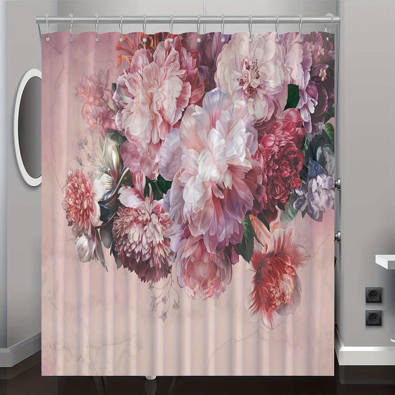 

1Pc Artistic Floral Pattern Digital Print Shower Curtain Bathroom Decor Home Decoration Hook Machine Washable Polyester Fabric W60H190(CM)-1 Pcs