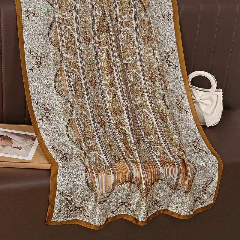 90*180 Elegant Ethnic Faux Silk Scarf For Women Large Cashew Satin Beach Towel Neck Scarf And Wraps For Ladies