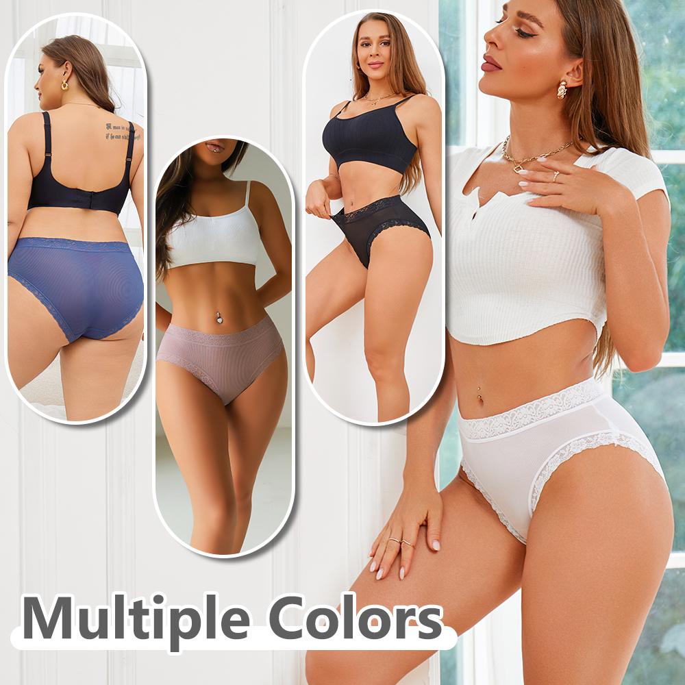 FINETOO 4Pcs Lace Plus Size Underwears Women's Sexy Panties High Quality Striped Briefs Girls Solid Sports Comfortable Lingerie