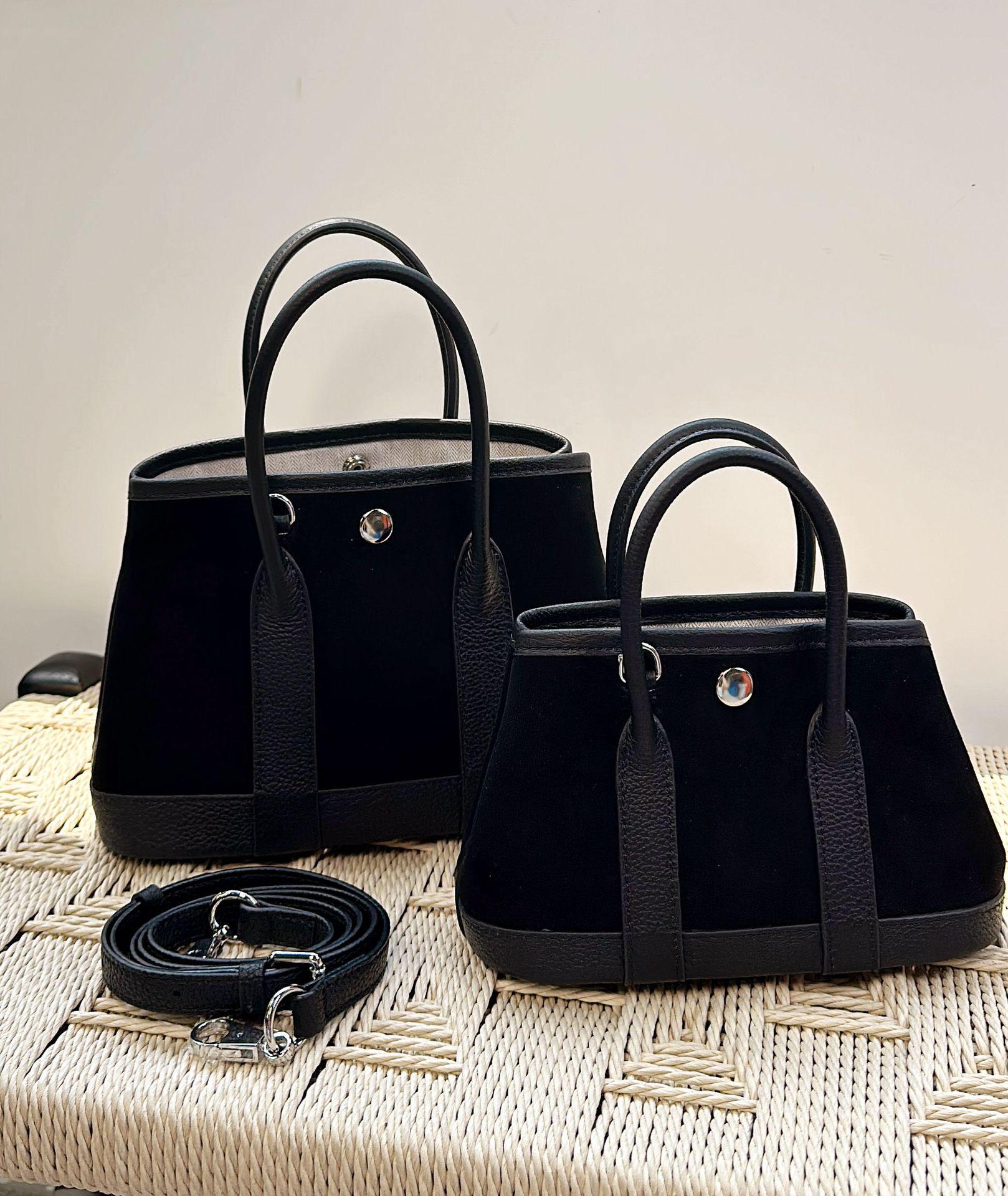 

Suede Patchwork Cowhide Garden Bag - 23cm Genuine Leather Shoulder & Crossbody Bag for Women Mini 20cm (No Inner Bag)