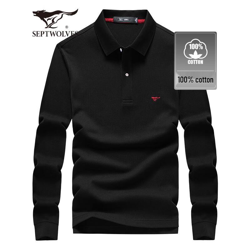 Septwolves Men's 100% Cotton Long-Sleeve Polo T-Shirt