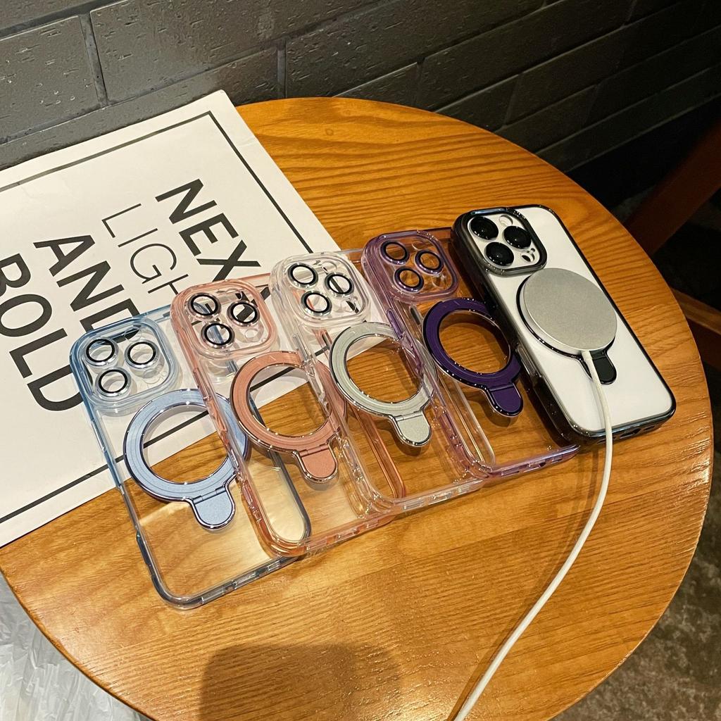 Ice Crystal Suitable for Iphone16promax Transparent Magnetic Bracket Mobile Phone Case Apple 15 Lens Film Full Inclusive Anti Fall