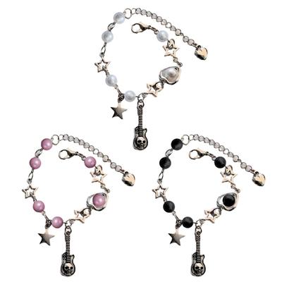 Eye Catching Skull Guitar Pendant Bracelet with Heart Star Bead for Women Girls