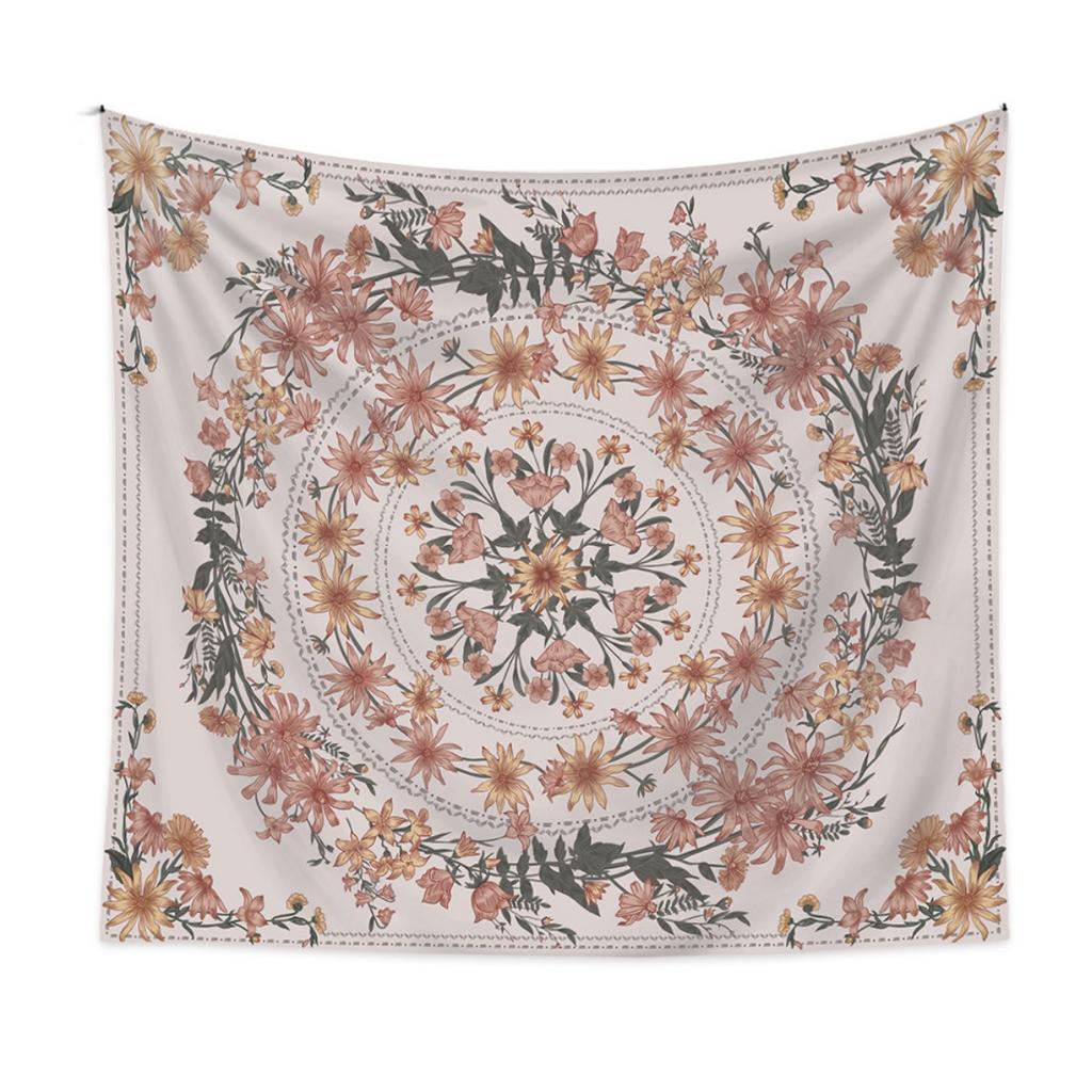 Mandala Floral Medallion Tapestry, Sketched Flower Plant Boho Wall Hanging, Bohemian Hippie Tapestries for Bedroom Living Room Dorm Home Decor