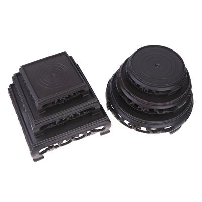 Deep Brown Carving Wooden Look Plastic Base Tray Flowerpot Holder Round Square Multi-Functional Teapot Vase Fish Tank Base