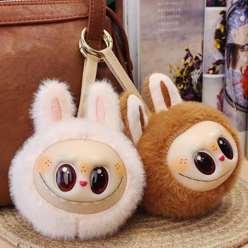 Cute Labubu Plush Doll Children's Schoolbag Cartoon Pendant Creative Couple Car Key Chain Gift