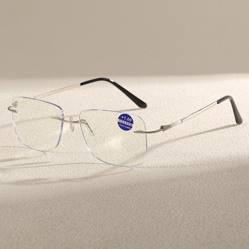 

Сверхлегкие ретро безрамные очки для чтения без винтов с защитой от синего света +250 Degree for 60-64 Years серебряный