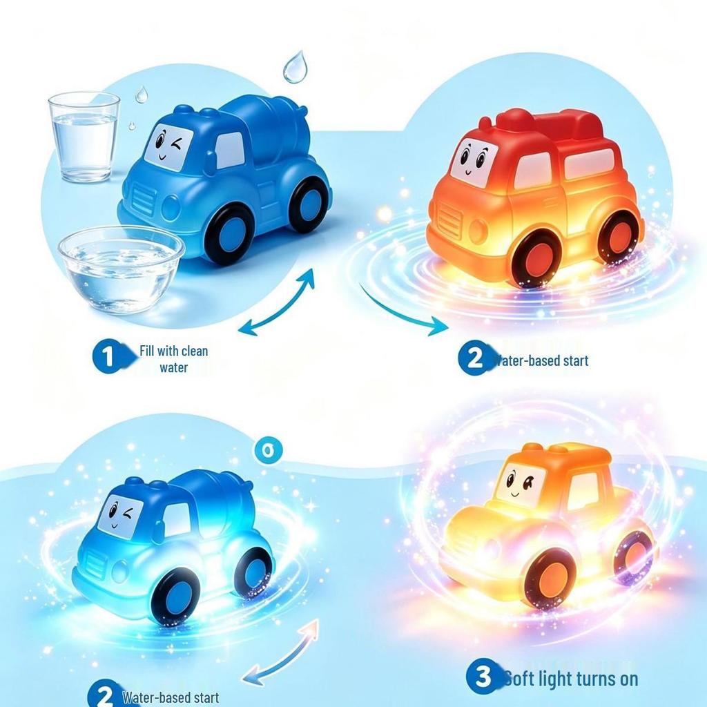 New Cute Cartoon Cars: Silicone Water Play Toy with Touch-Activated Seven-Color Flashing Lights