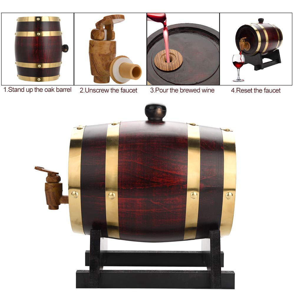 3L Whiskey Barrel Wood Barrel Vintage Oak Beer Brewing Tools Tap Dispenser for Rum Pot Whisky Wine Bar Tools
