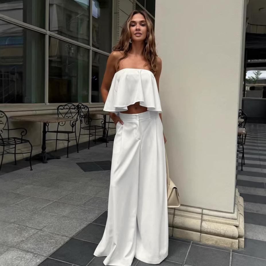 1116 Summer European and American Women's Clothing Suit Spice Girl Style Sleeveless Tube Top Small Tank Trousers Wide Leg Pants Two-piece Set