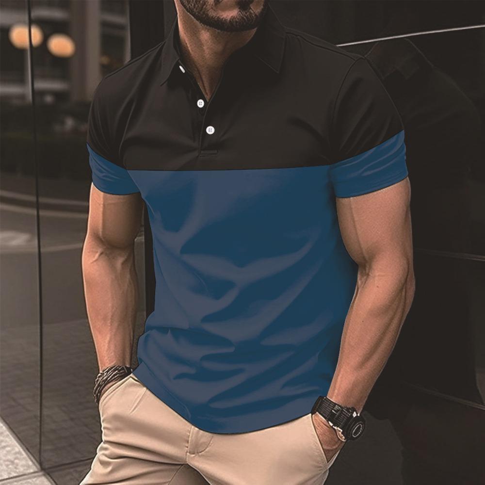 Men's Casual Polo Shirt with Button Up T-shirt Top