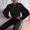 Shirt Women's Hot Style Half Open Collar Solid Color Loose Long Sleeve Elegant Temperament