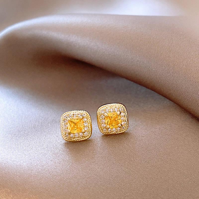 Geometric square zircon stud earrings temperament exquisite versatile earrings earrings design sense niche