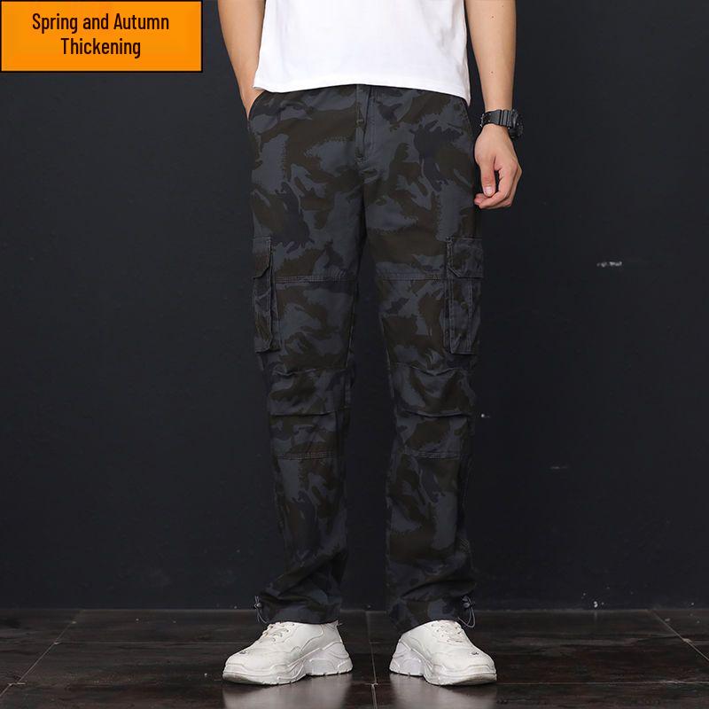 Men's Four-Season Work Pants: Loose Straight-Leg, Wear-Resistant, Multi-Pocket, Casual Style.