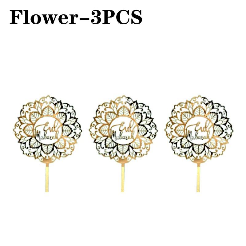 1-10PCS Eid Mubarak Golden Acrylic Cake Topper with Castle Moon Design for Ramadan Muslim Festival Party Cupcake DIY Decoration