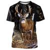 Hirsch 3D-Druck T-Shirt Lustige Tierjagd Grafik Kurzarm Rundhals T-Shirt Herren Outdoor Trend Persönlichkeit Tees