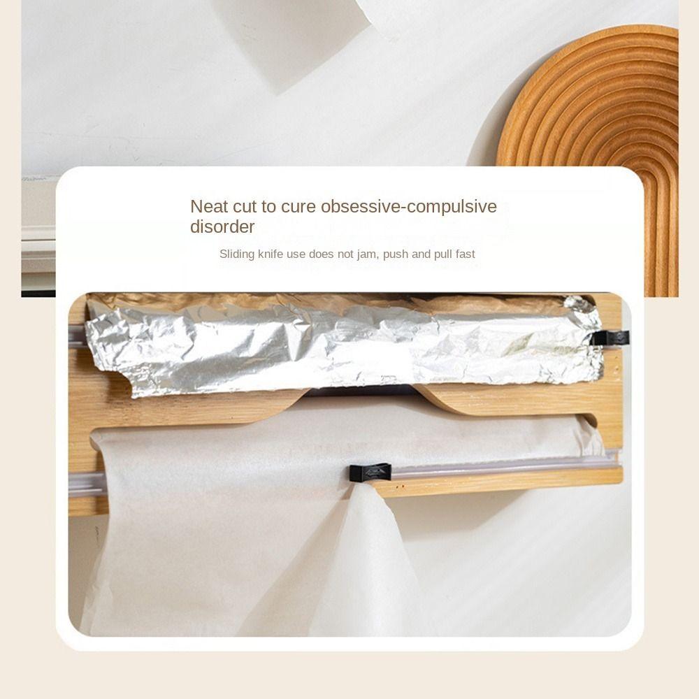 Wall Mounted Cling Film Cutter Box Bamboo Fresh Bag Cutting Holder Wrap Dispenser  Household