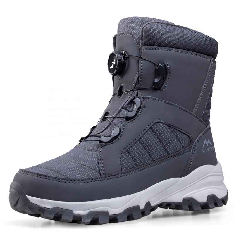 2024 Rotating Button Men Boots Plush Warm Snow Boots Winter Shoes Waterproof Anti Slip Hiking Boots Outdoors Desert Combat Boots